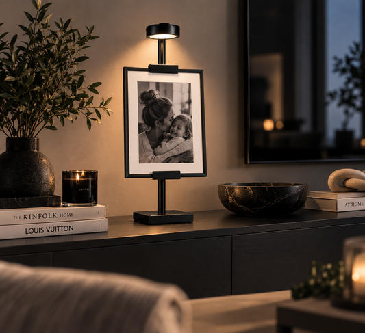 Lijststandaard met LED verlichting voor foto en schilderij