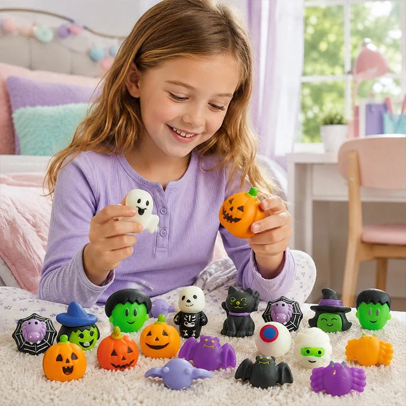 Halloween antistress squishies met pompoenemmer set van 30