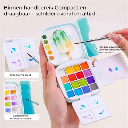 Ultracompacte aquarelset 16 kleuren