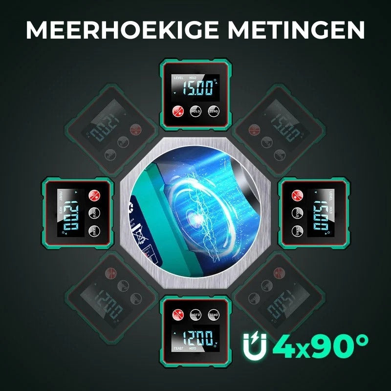 Vierzijdige magnetische digitale hoekmeter met laser