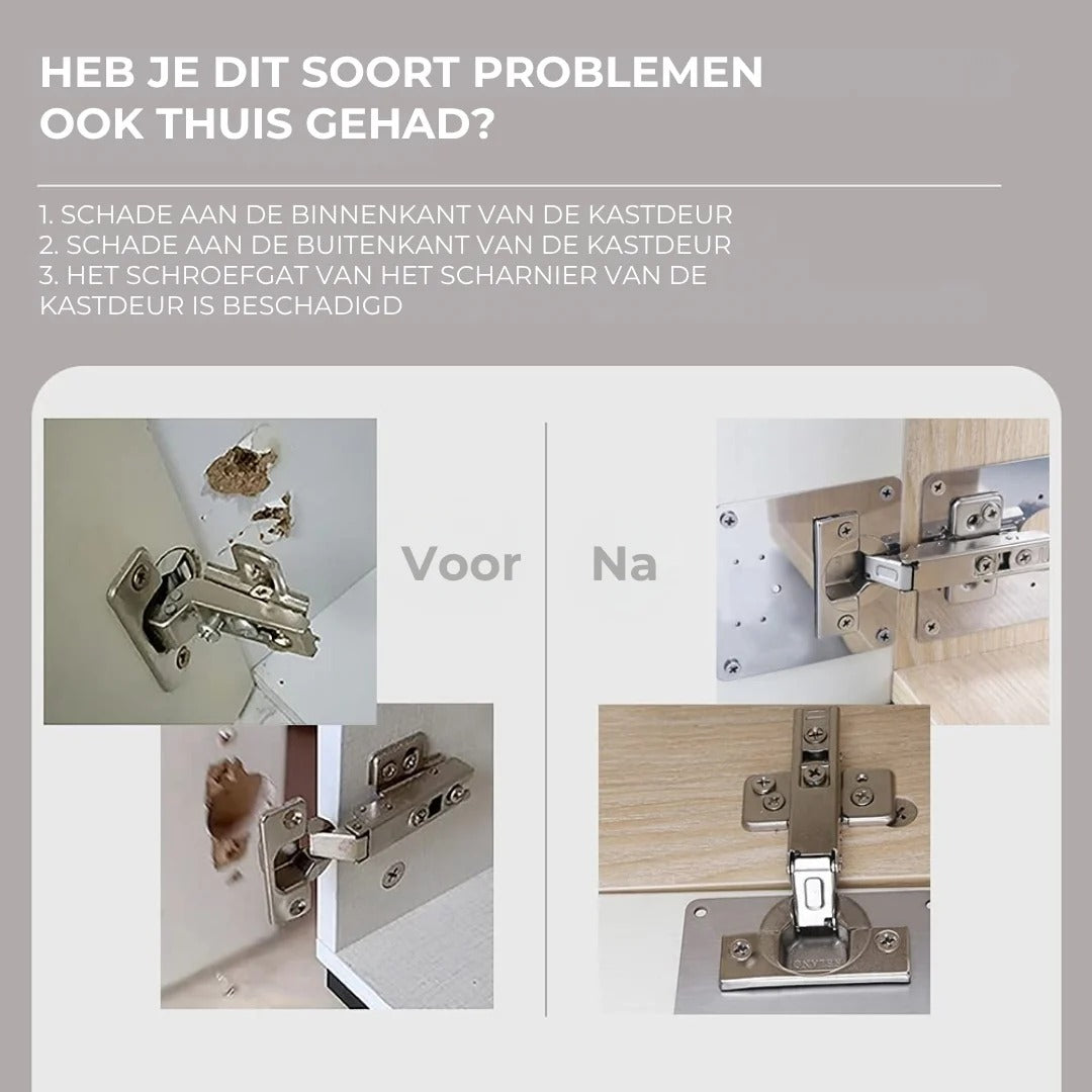 RVS kastscharnier reparatieset met 4 platen en 24 schroeven